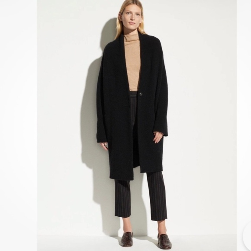 Vince Collarless Cardigan Coat Wool Blend in Black
